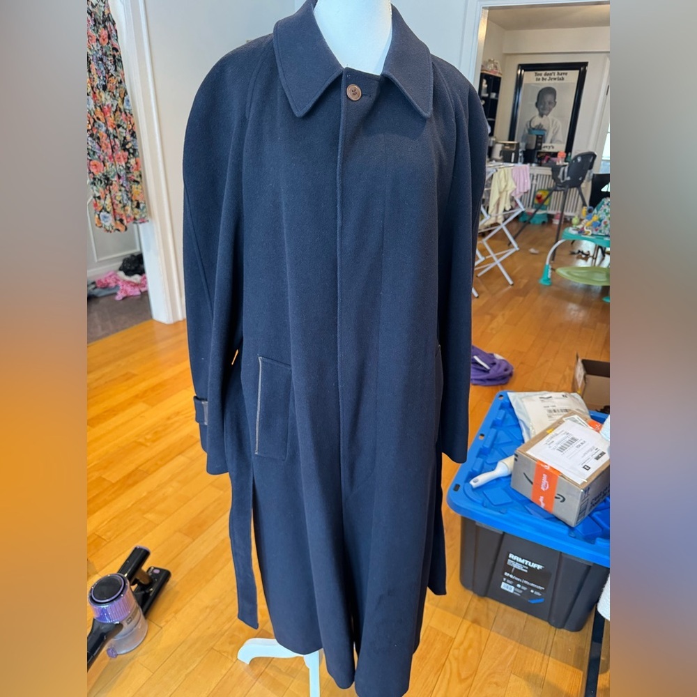 Vintage luxury Cashmere Italian Fabric Union Made Navy Belted Coat - Picture 12 of 14